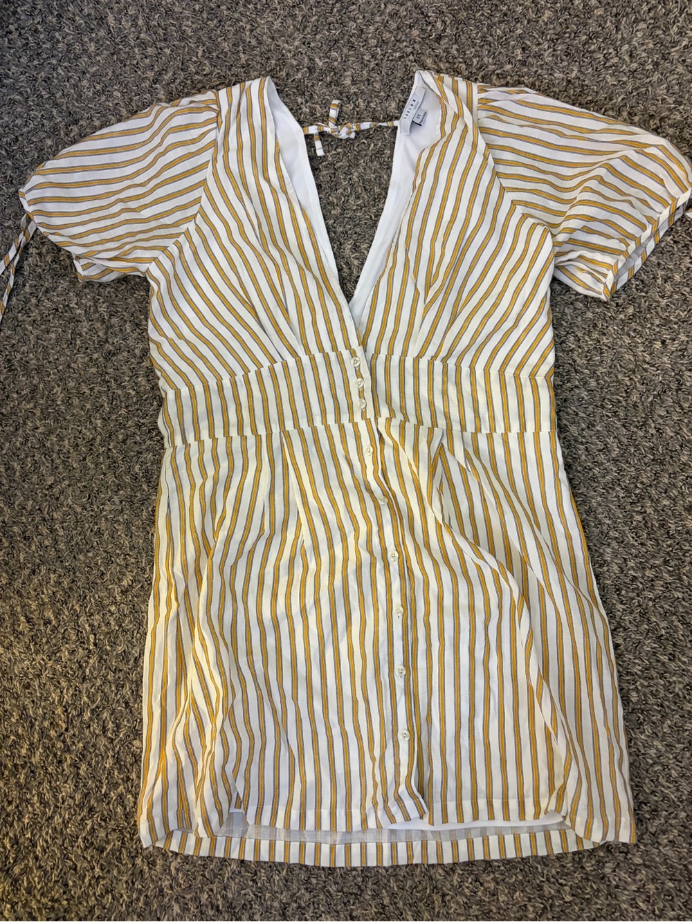 FAVLUX Yellow and White Striped V-Neck Button Dress